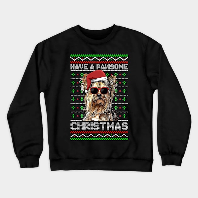 Yorkshire Terrier Dog Funny Pawsome Christmas Crewneck Sweatshirt by TheBeardComic